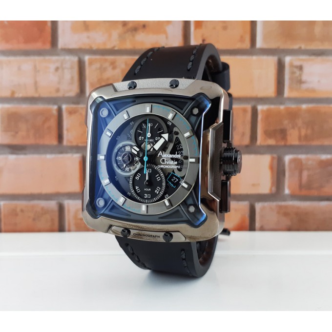 JAM TANGAN KULIT ALEXANDRE CHRISTIE AC 3030 PRIA GREY BLACK LEATHER BLACK ORIGINAL