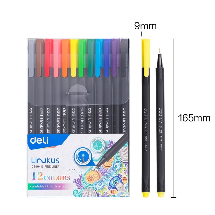 PULPEN GEL TINTA WARNA WARNI 12 WARNA SET PENA LINER 0.45 MM FINE LINER PEN GEL DELI