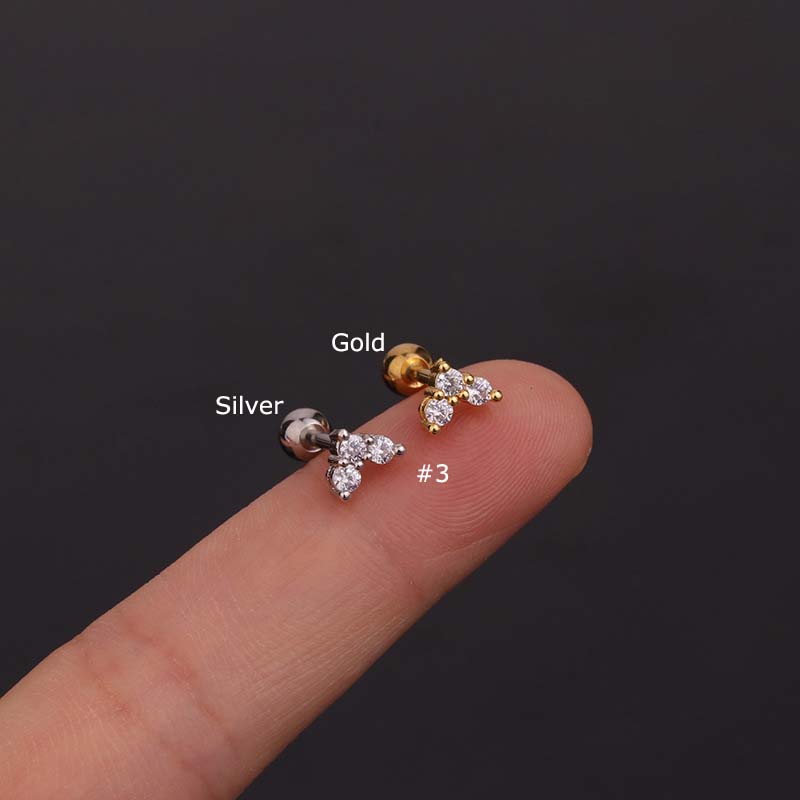 1piece Screw Stainless Steel Ear Stud 16G 6mm Length Upper Lobe Tragus Helix Piercing Copper with Zircon