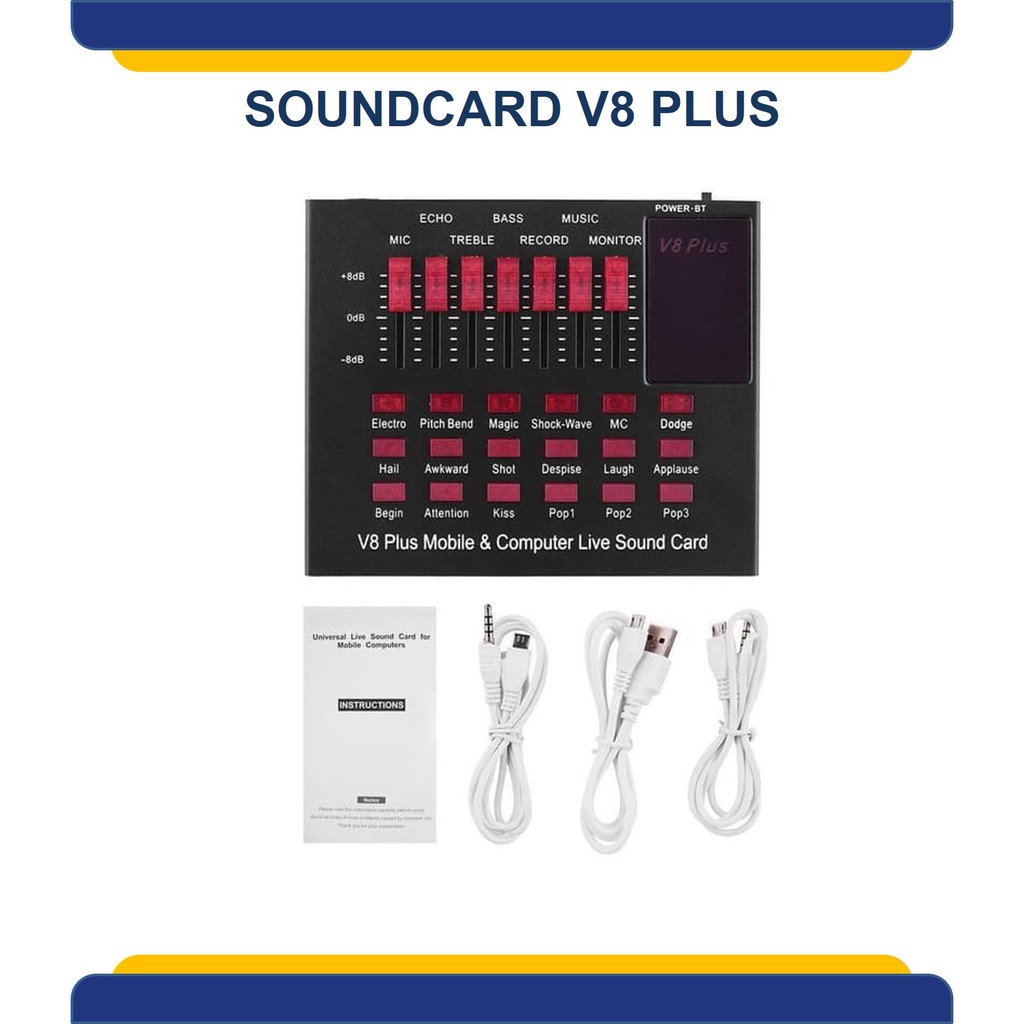 SOUNDCARD V8 PLUS Bluetooth Live Mixer Broadcast Audio USB Externeal
Soundcard V8 PLUS Sound card eq
