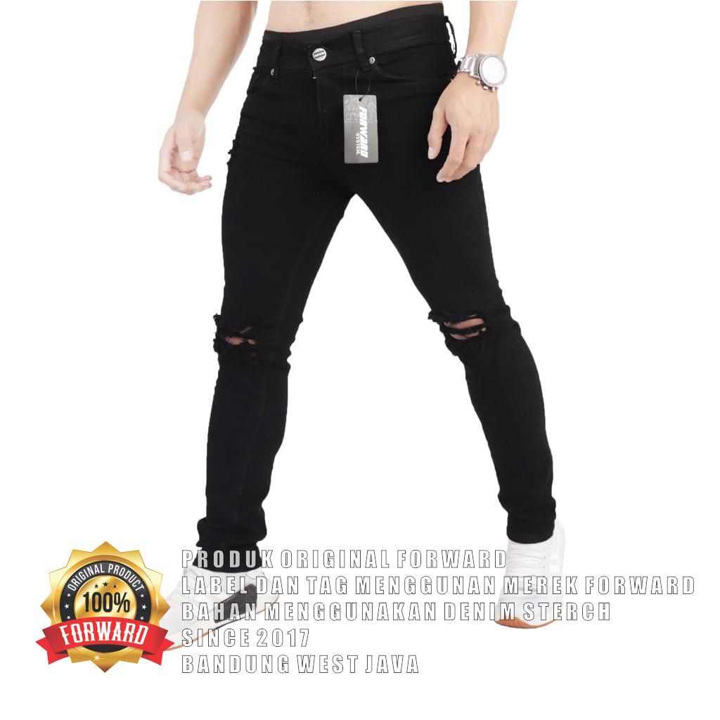 Celana jeans denim pria ripped destroy sobek forward