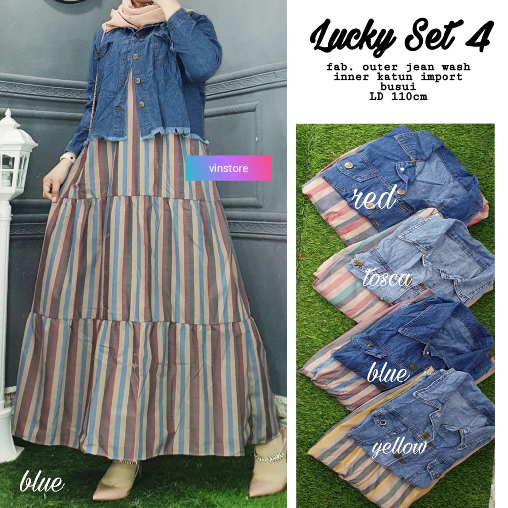 Lucky Set 4 by Vinstore Gamis Set Lepasan Outer Jeans