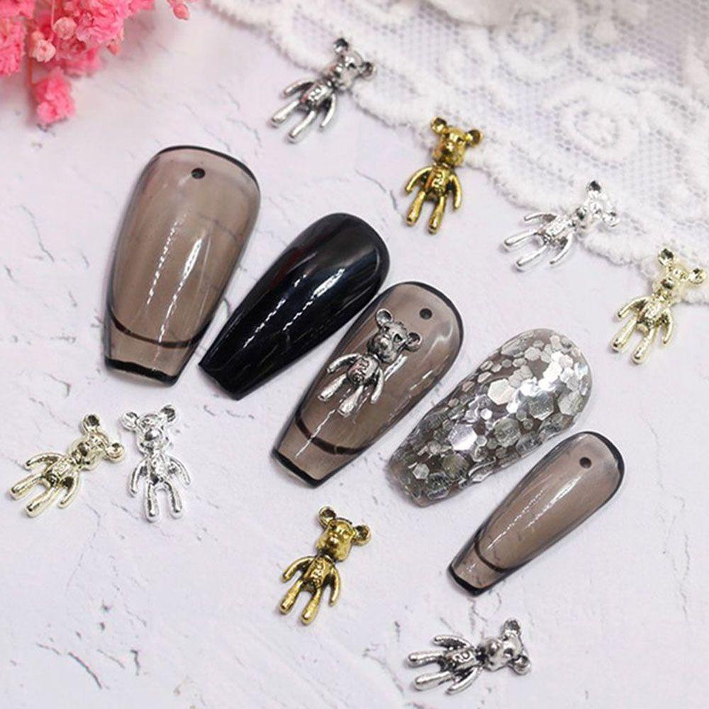 Mxbeauty Ornamen Kuku Bentuk Kartun Beruang Bahan Metal Gaya Jepang Retro Untuk Nail Art
