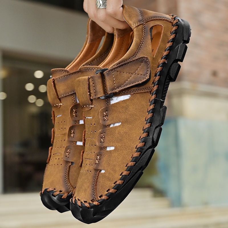 Terbaru Musim Panas Import Outdoor Sandal Hiking Gunung Pria Sepatu Sendal Kulit Asli Nyaman Touring Lentur 192