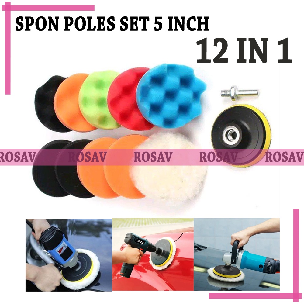 Spon Poles 12 in 1 Set 5 Inch Sponge Polishing Set Car Buffing Pads Foam - CSL2018