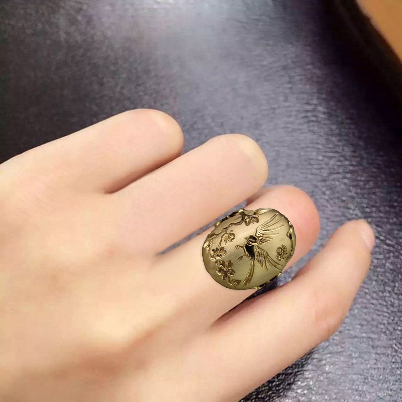 Fancyqube Cincin Emas 18k Desain Burung Dan Bunga Gaya Vintage Untuk Wanita