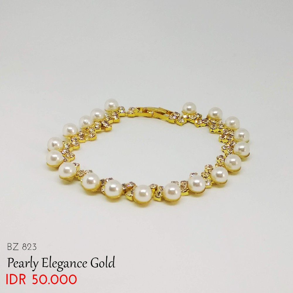 Gelang Mutiara Gold Gelang Wanita - Pearly Elegance Gold