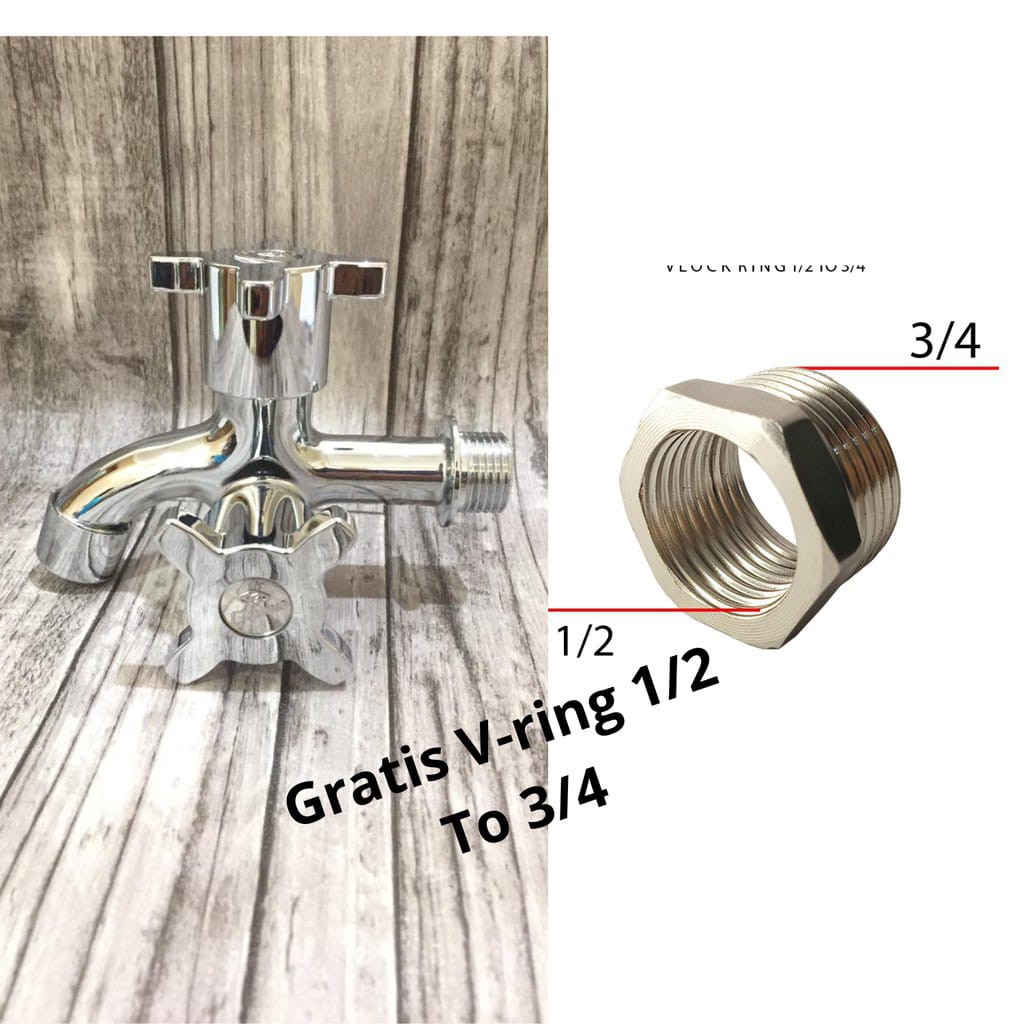 Kran  Cababng Shower New Kran Double Stainless Chrome Kran Kamar Mandi+GRATIS V Ring