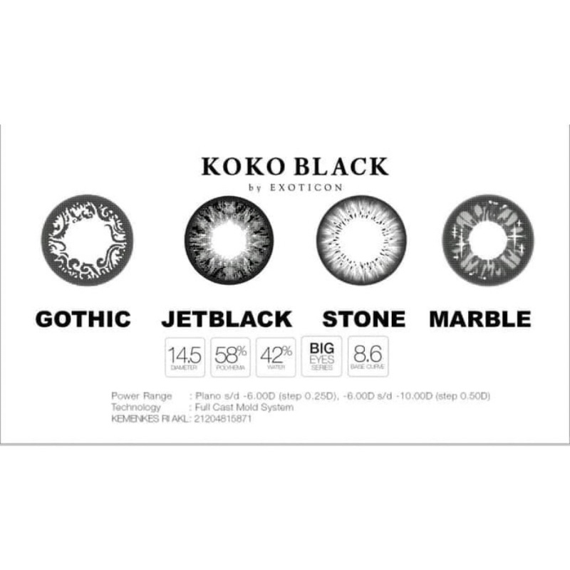 Softlens Koko Black by Exoticon dia 14,5mm MINUS (0.50 - 2,75)