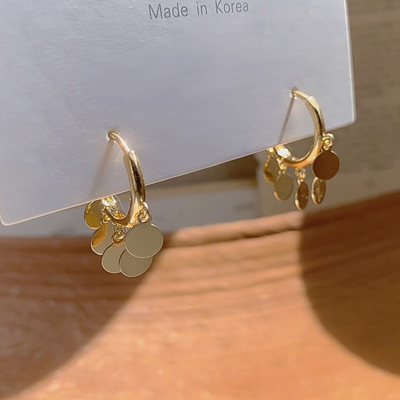 Anting Tusuk Gantung Bahan Sterling Silver 925 Desain Lingkaran Hias Sequin Gaya Eropa / Amerika / Korea Untuk Wanita