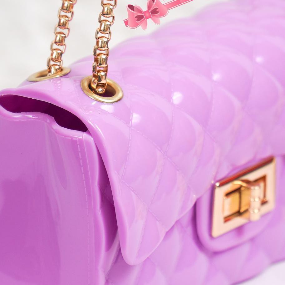 ♡ TAS WANITA JELLY GLOSSY IMPORT RANTAI EMAS SIZE 18 CM | RANTAI GOLD ☻