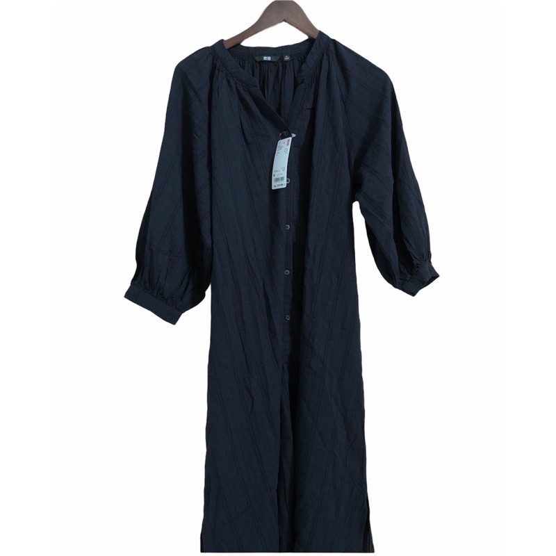 women gaun peasant katun dobby lengan 3/4 by Uniqlo
