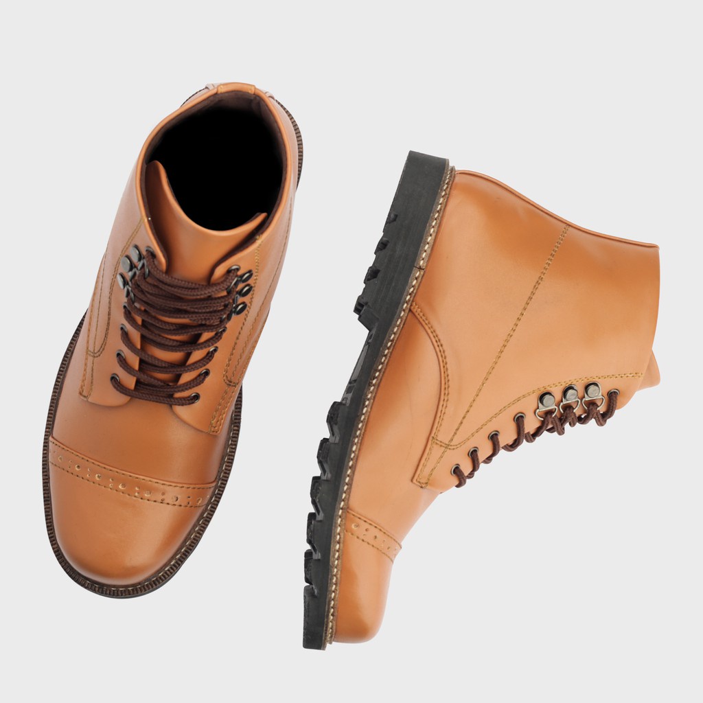 ERDOGAN BROWN ORIGINAL x GIANT FLAMES Sepatu Boots Pria Casual Vintage Klasik Jalan Santai Hangout Main Kuliah Kerja Formal Boot Semi Kulit Premium Leather Classic Shoes Motor Bikers Touring Footwear Big Size Ukuran Besar Jumbo 44 45 Keren Terbaru Branded