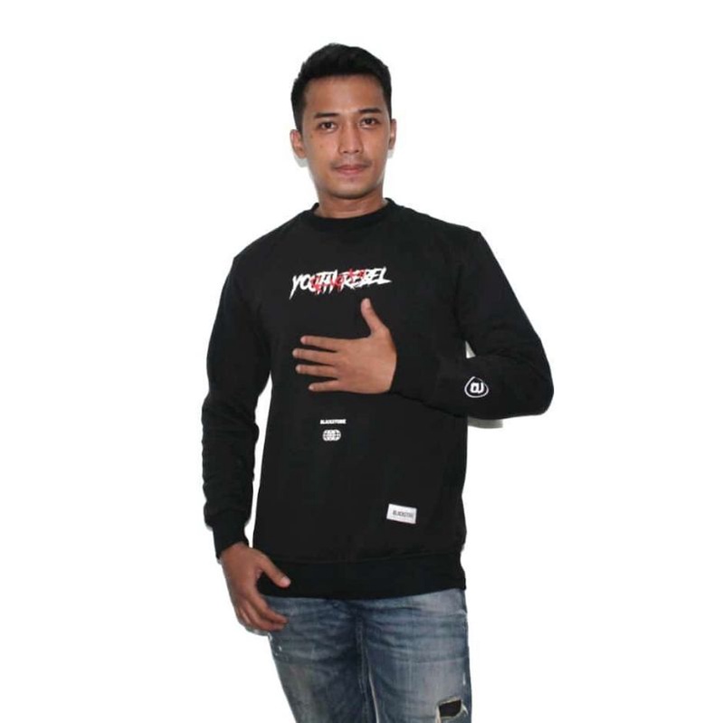 Crewneck Black Youth Rebel Motif Keren Simpel Pria dan Wanita Premium Quality