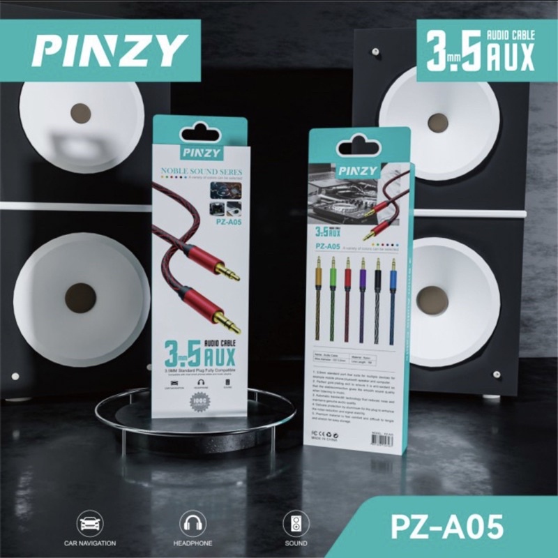 PINZY A05 AUX CABLE 3.5MM HIGH QUALITY MATERIAL NYILON 1M  - Aux Kabel PZ-A05