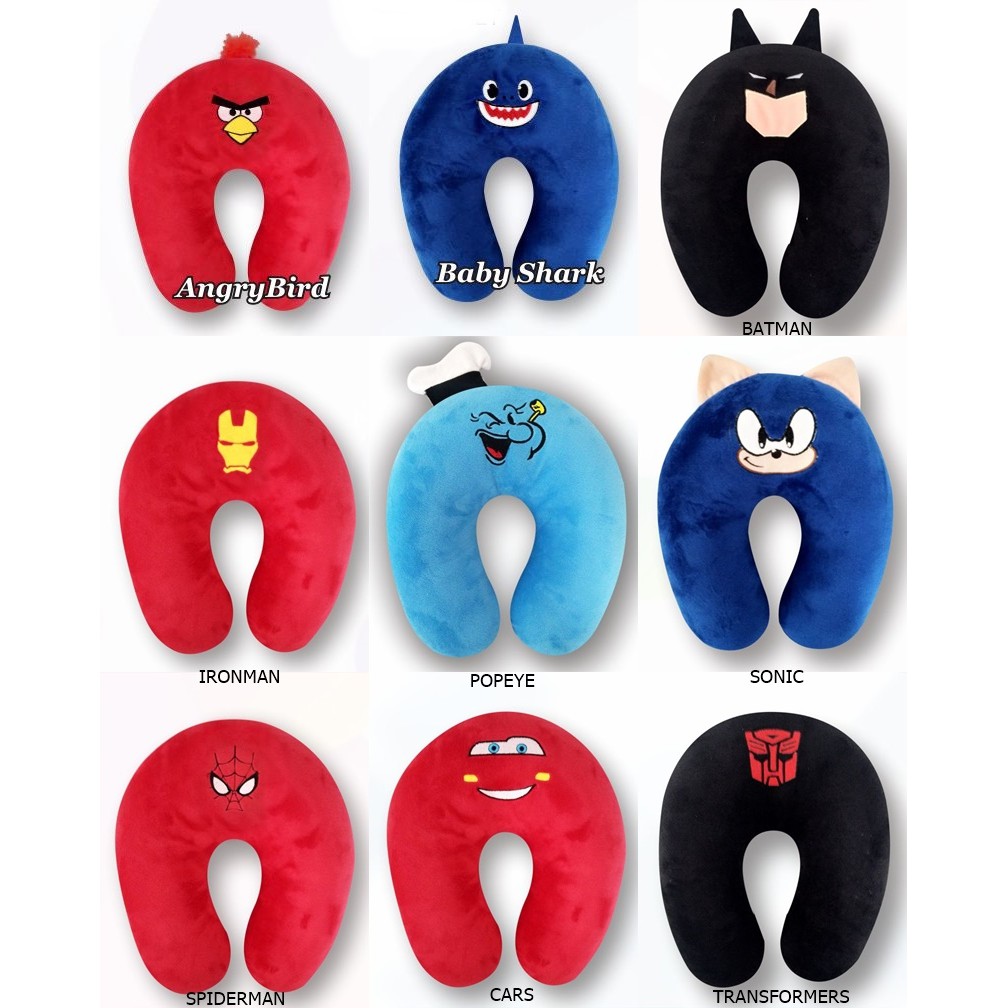 Bantal Leher Orang Dewasa  Karakter Film Ironmen,Betmen,spidermen,Sonik,Bebi Shark Bagus Termurah, bantal travel. bantal leher mobil. bantal leher travelling