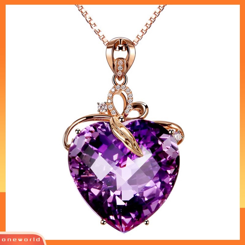 |Oneor| Wanita Bentuk Hati Faux Amethyst Pendant Rantai Kalung Hadiah Perhiasan Pernikahan