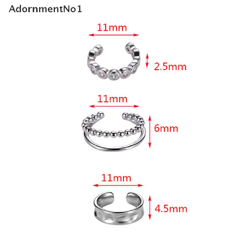 (AdornmentNo1) 3pcs / set Anting Klip / Jepit Bahan Sterling Silver 925 Desain Geometri Hias Zircon Untuk Wanita