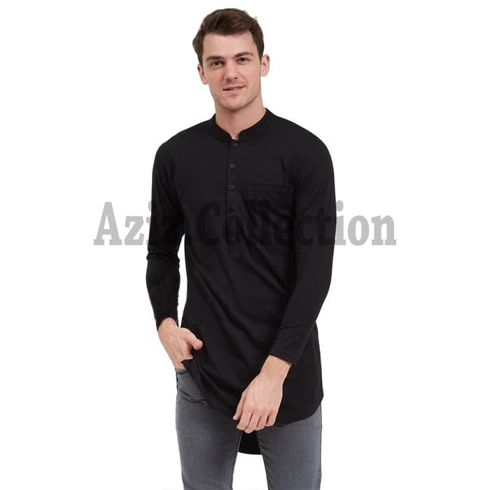 Baju Gamis Pria Hitam Polos Panjang (Slimfit)