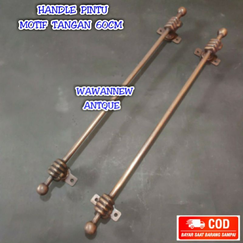 Handle Pintu / Tarikan Gagang Pintu Rumah Pagar Kuningan Motif Tangan 60cm