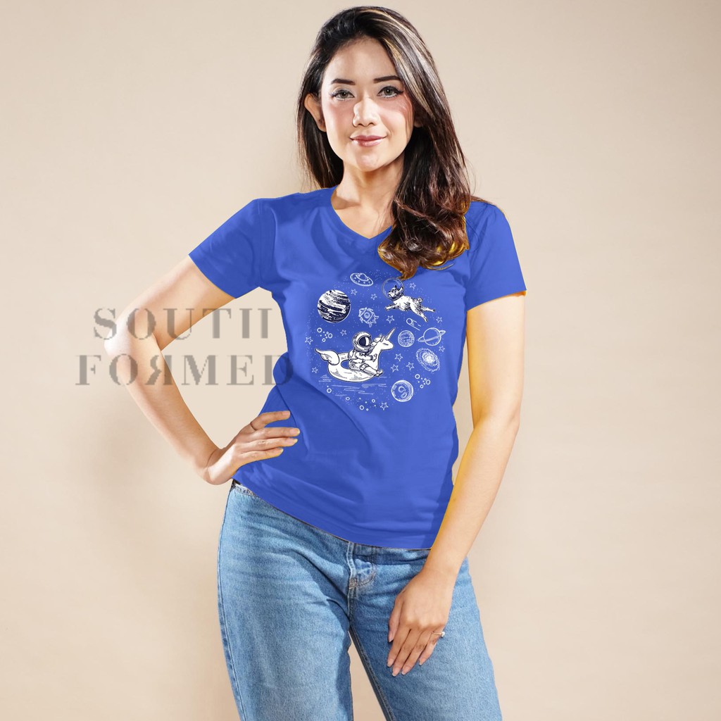 SOUTH FORMED UNICORN ASTRONOT KAOS V NECK / O NECK KATUN PREMIUM ADEM WANITA / CEWEK MOTIF / GAMBAR