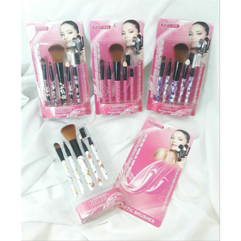 [WS] Kuas Make Up Brush 5pcs/set Kuas Makeup Eyebrow Brush Blush on Brush Eyeshadow Brush Sponge