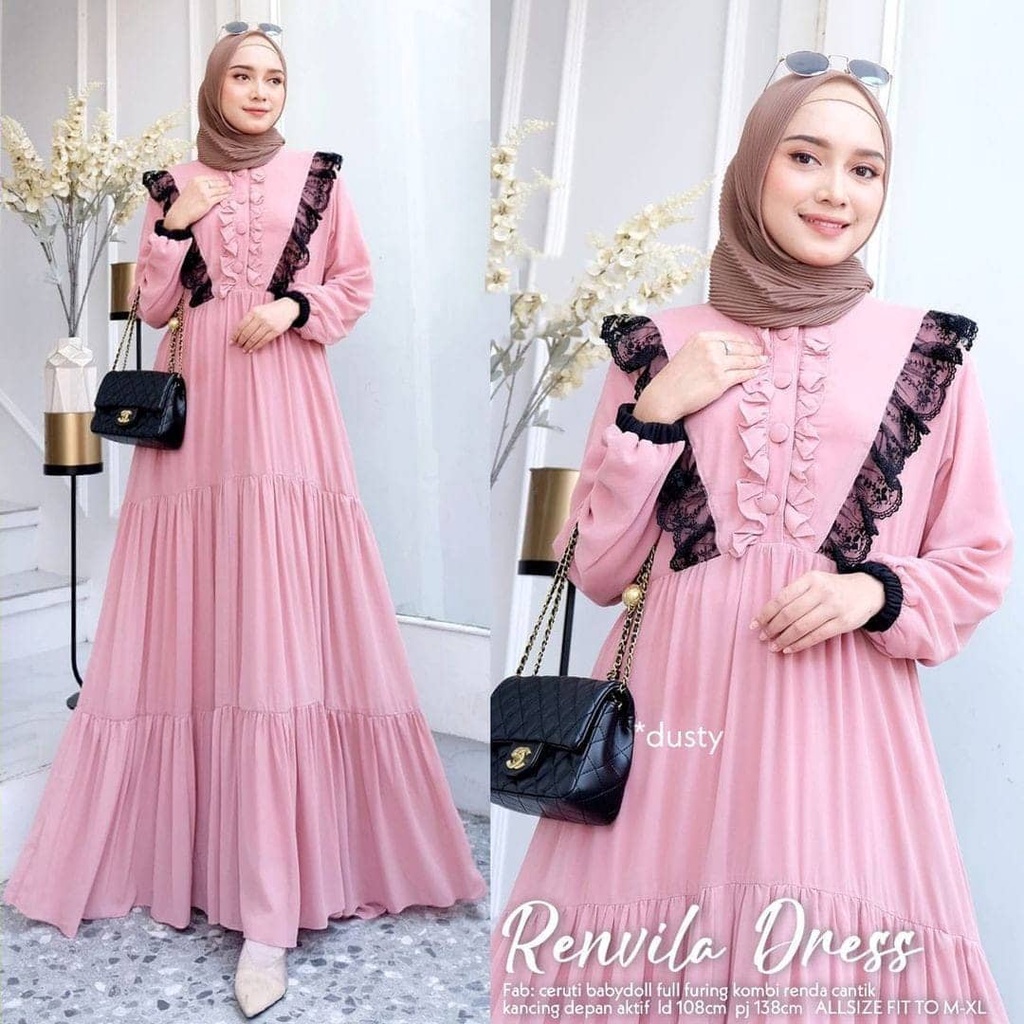 GAMIS WANITA RENVILA DRESS BL LD 110 CM PB 138 CM CERUTY BABYDOLL FULL PURING MIX RENDA KANCING DEPAN GAMIS WANITA TERBARU 2023 KEKINIAN MAXY DRESS WANITA JUMBO DRES CERUTY BABYDOLL PREMIUM MOTIF POLOS BAJU MUSLIM WANITA MODERN