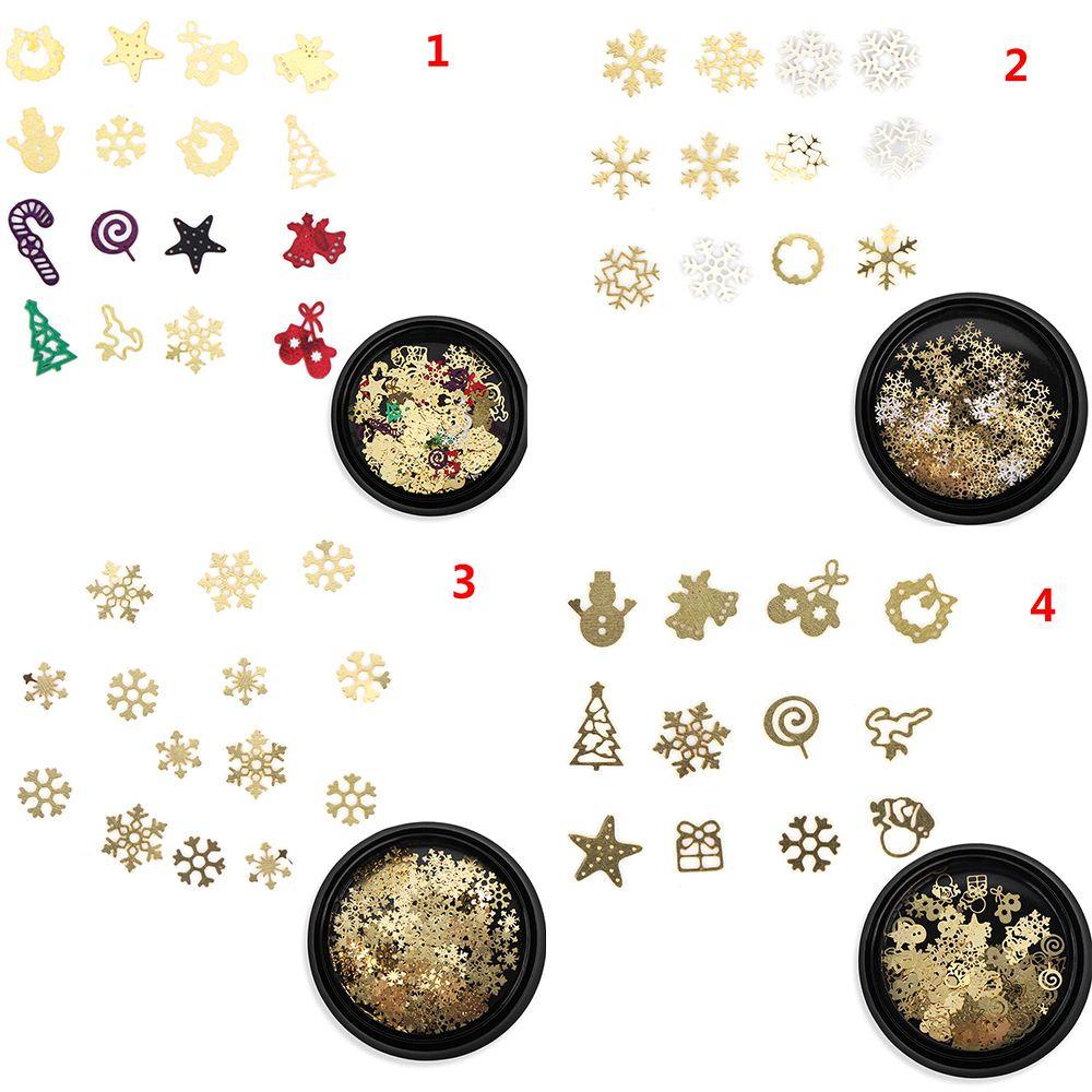 Preva Xmas Manicure Stiker DIY Kecantikan Emas Logam Berongga Snowflake Bell Elk Natal Decal