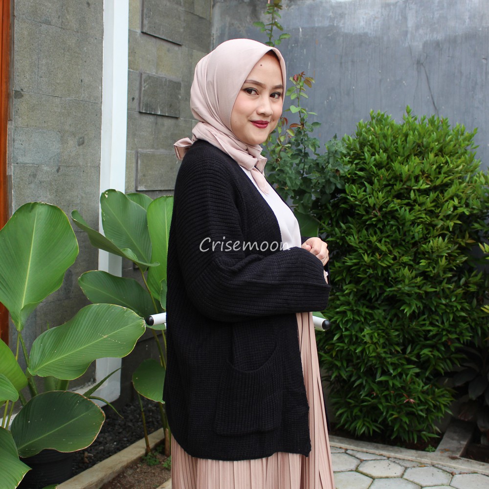(REALPICT)Kardigan Oversize Rajut Wanita-HITAM
