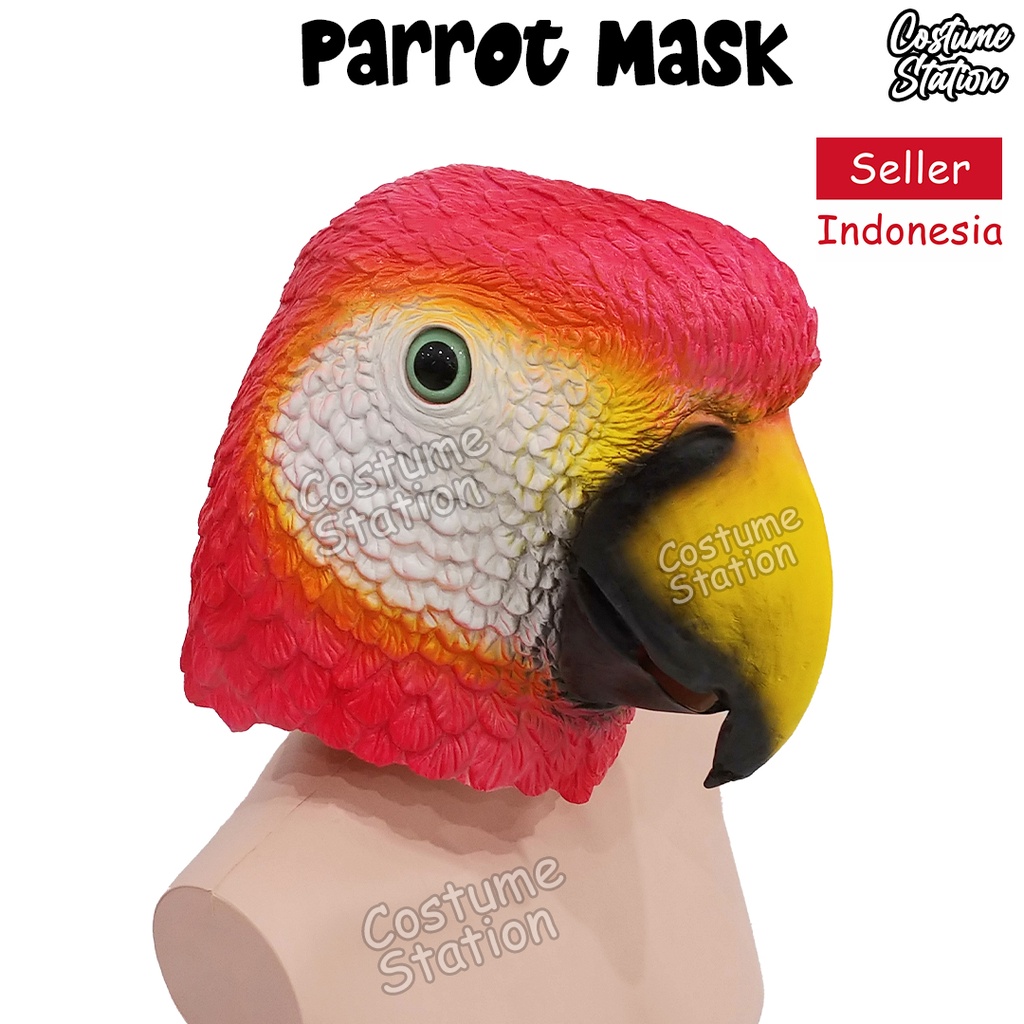 Topeng Burung Red Parrot / Bird Mask Latex Hewan Animal Halloween