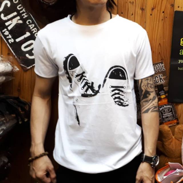 Kaos pria distro white shoes converse kaos cowok murah