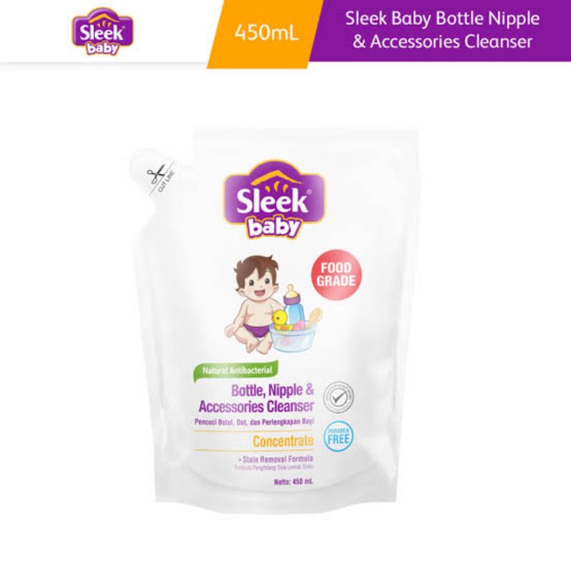 Sleek Baby Bottle Nipple Accessories Cleanser 500ml 450ml - Sleek Sabun Cuci Botol Dot Aksesoris Bayi - Sleek Liquid Botol Baby