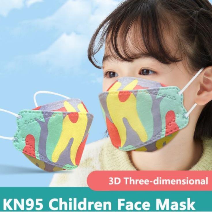 10PCS MASKER ANAK KF94 EVO 3D FISH MASK 4PLY MOTIF ABSTRAK ARMY TENTARA