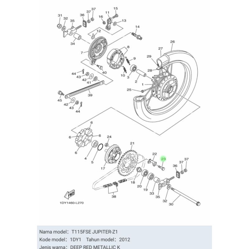 BAUT GEAR GIR BELAKANG FIZR VEGA R VEGA ZR JUPITER Z1 ASLI ORI YAMAHA 90101 08847