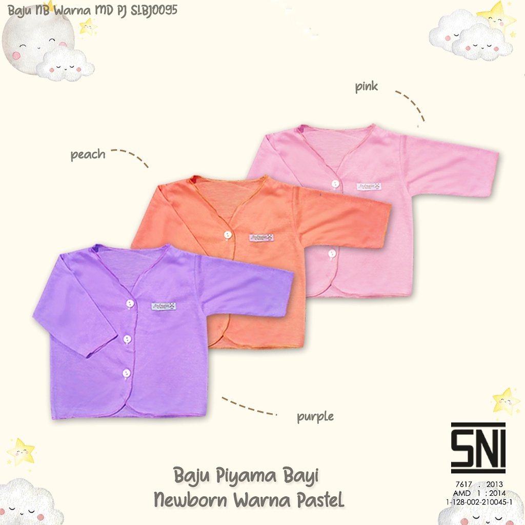 6 Pcs Baju Bayi (Newborn) Boboko SNI Lengan Panjang - Baju Bayi Newborn Piyama Warna Pastel 0-4 bulan