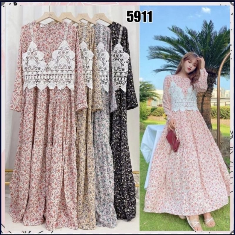 Gamis Rompi Bangkok Import/Gamis Terbaru Wanita Bunga Import/Gamis Import Motif Premium