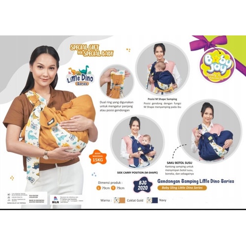 Baby Joy Gendongan Bayi Samping (cocok u/ newborn) + Kantong Botol Susu Little Dino Series - BJG 2020