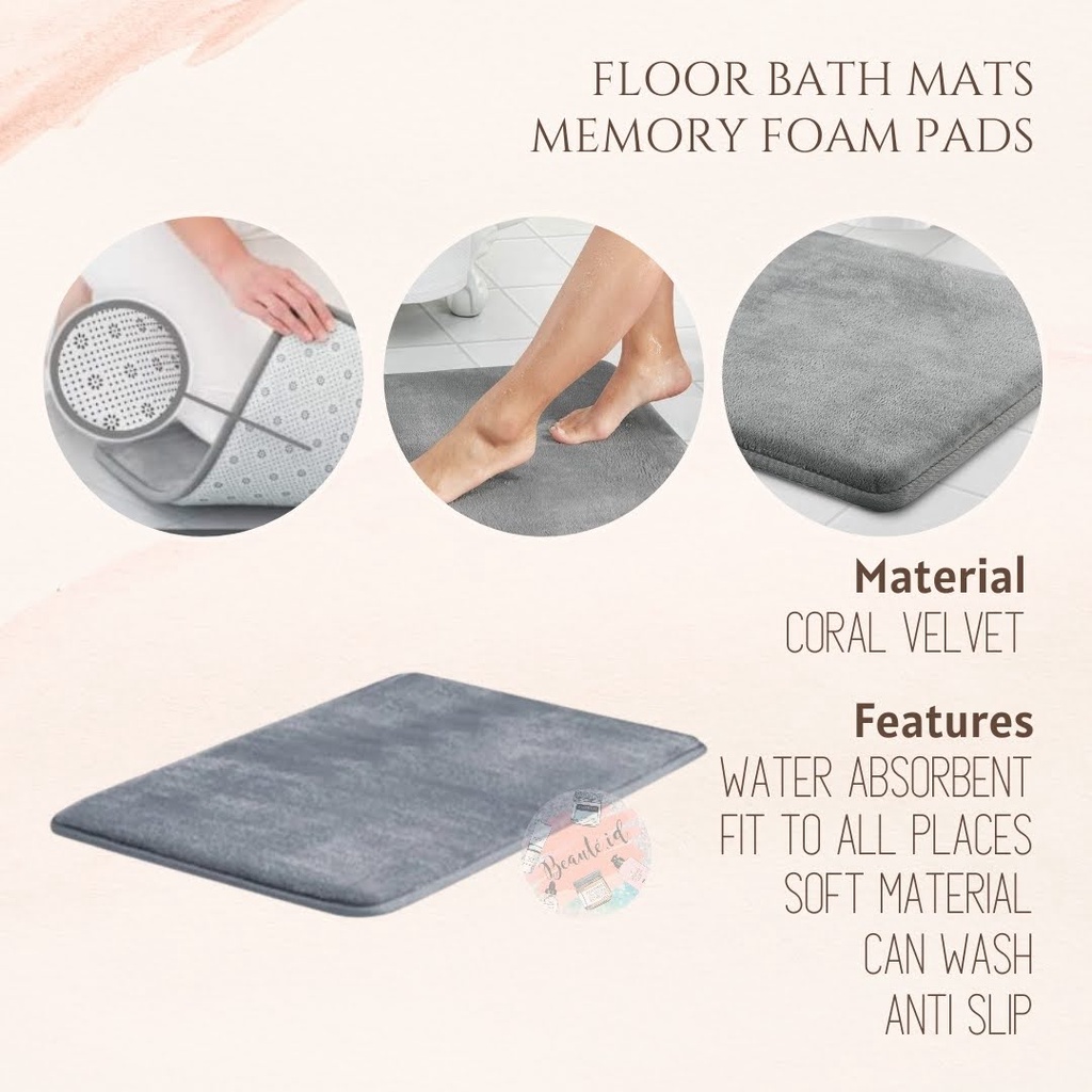 Keset Kaki Lantai Dapur Ruang Tamu Alas Kaki Kamar Mandi Hotel Teras Rumah Halus Premium Quality Super Comfortable Soft Absorbent Anti Non Slip Baths Mat Memory Foam Pads Floor Carpet Bedroom Living Room Rug Side