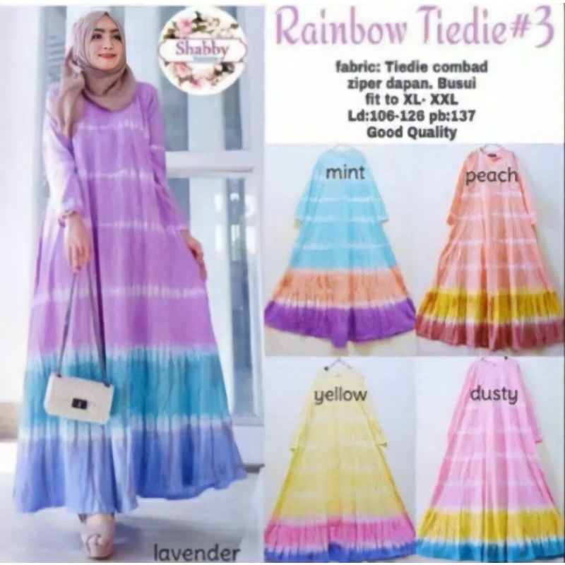 DASTER LENGAN PANJANG RAINBOW TIEDIE COMBED SYARI BUMIL FASHION MUSLIM