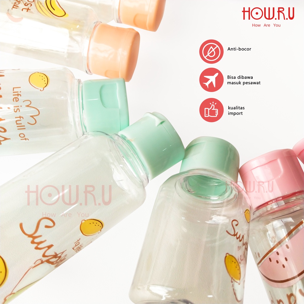 HOW.R.U | 50 / 75 / 100ml - Botol Flip Top Kosong Motif Karakter Lucu / PET / Tebal / Import / Tempat Disinfektan / Lotion / Cream