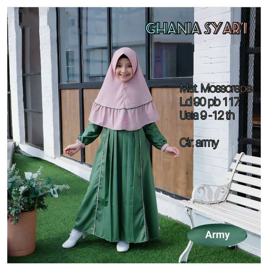 GHANIA KIDS SYAR'I Mosscrape Gamis Anak9-12THN Panjang Trendy Modern Baju Panjang Stelan Syari Polos