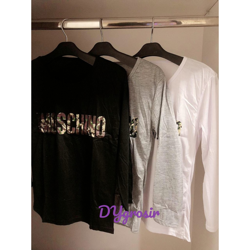  KAOS  MOSCHINOO MOTIF VARIASI  ARMY BAHAN SPANDEK ALLSIZE 