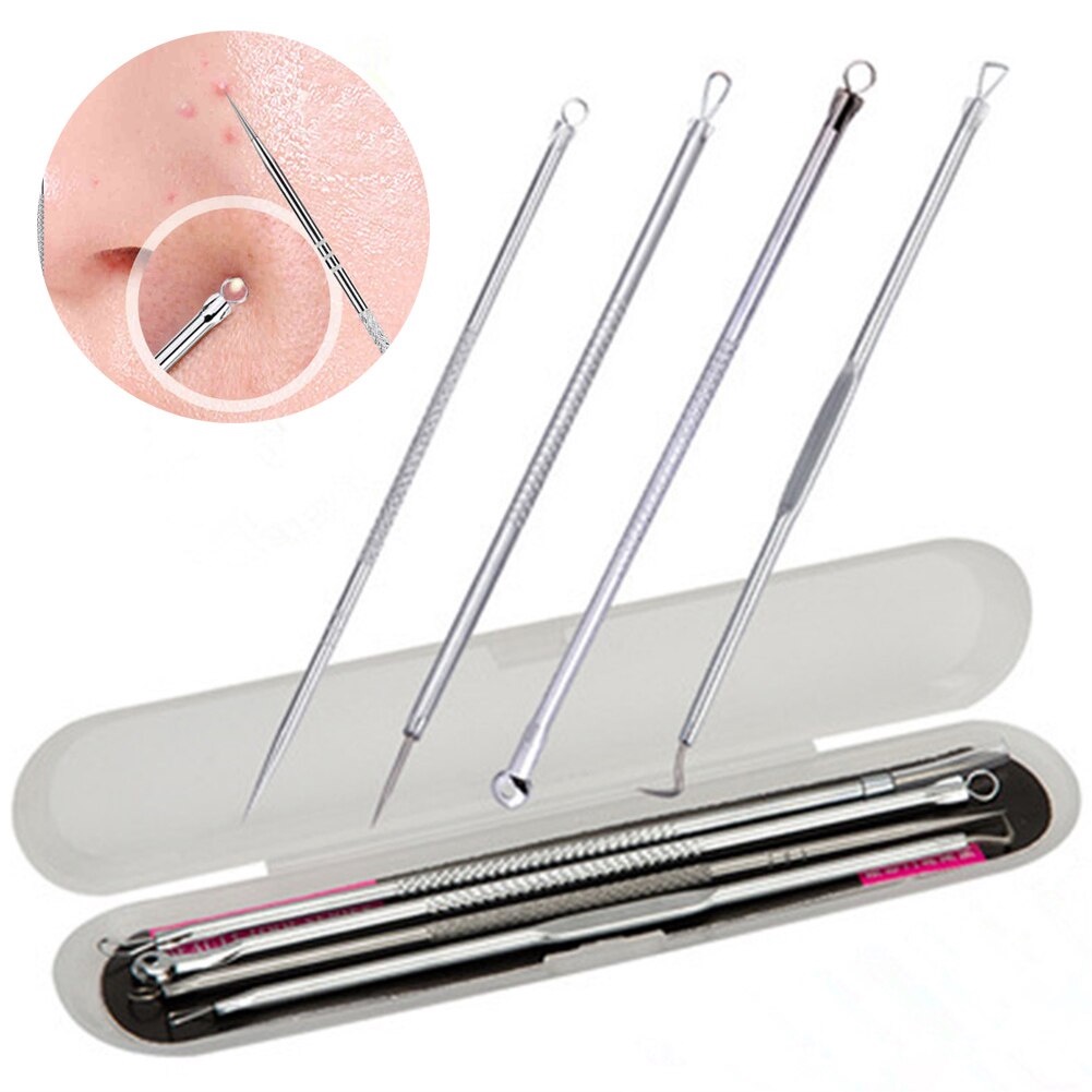 Pinset Alat Pencabut Komedo Set 4Pcs Pencetan Jerawat Pembersih Blackhead Stainless Steel