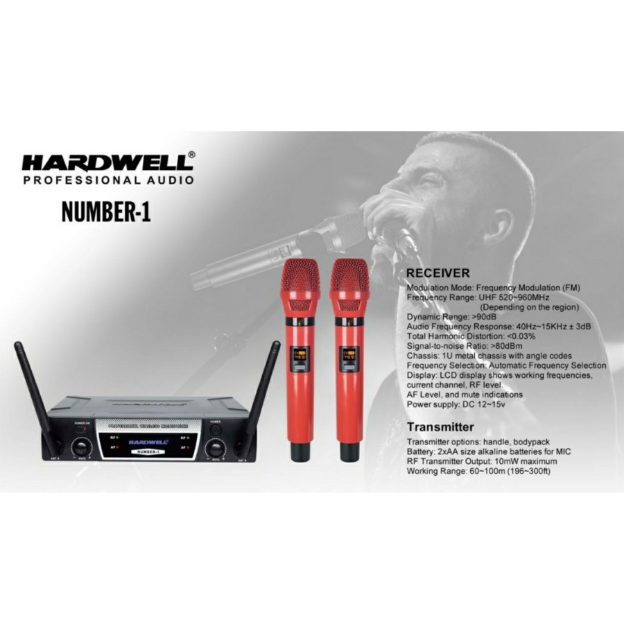 Mic Wireless HARDWELL Number 1 Number1 ORIGINAL 2 Mic Handheld - MERAH