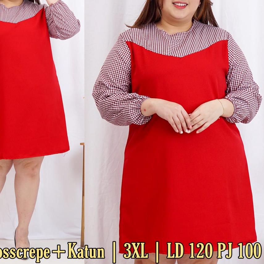 ☂ Dress Jumbo Kombi kotak / Dress wanita Ukuran besar XXXL LD 120 cm / Dress Wanita Jumbo 3XL ▼
