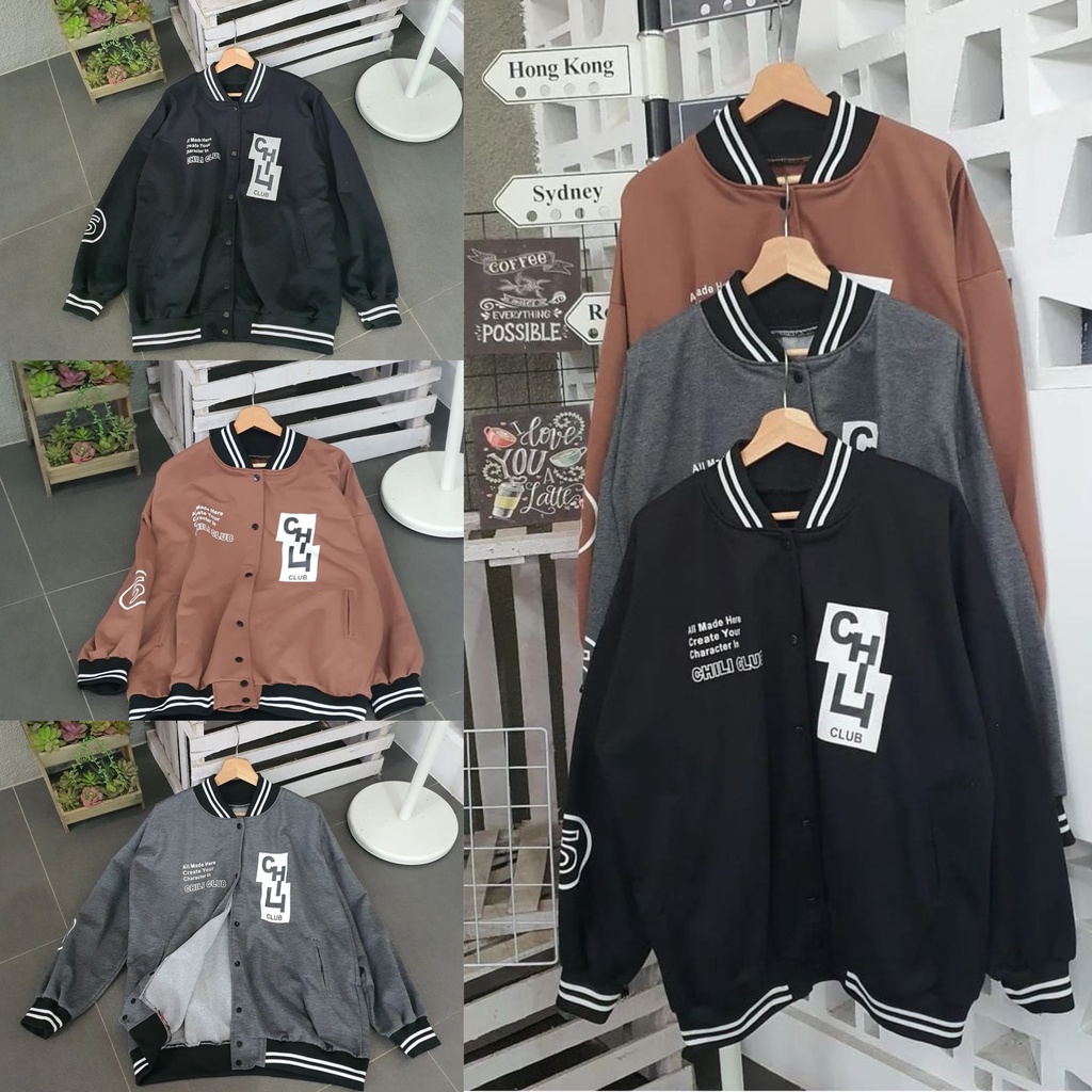 CHILI JAKET BASEBALL VARSITY OVERSIZE / JACKET BOMBER WANITA KOREAN STYLE