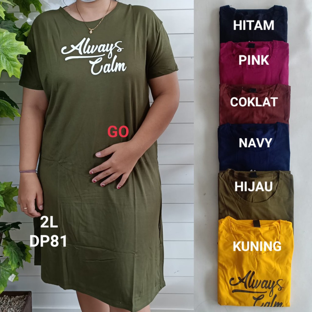 gof DP LMN DRESS/DASTER Wanita Casual Motif Polos Pakaian Perempuan Lengan Pendek