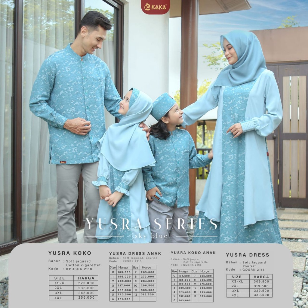 BAJU KELUARGA KEKE YUSRA SERIES TERBARU 2022 SKY BLUE EARTH PAKAIAN SARIMBIT