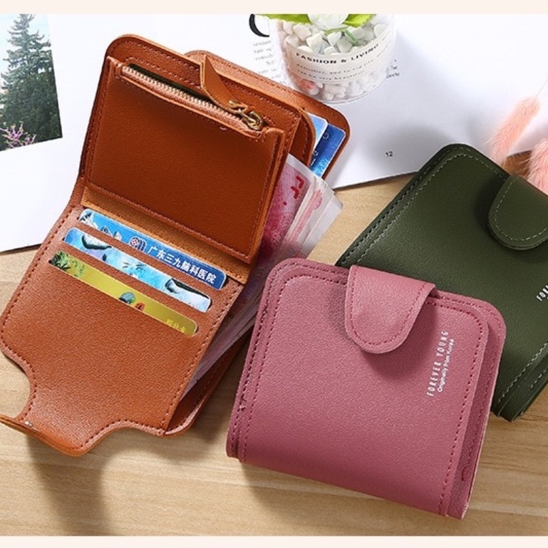 Dompet Wanita Kecil Bahan Kulit PU Leather Premium Forever / Dompet Uang Koin Kartu Banyak Slot / Dompet Kotak Wanita DW104