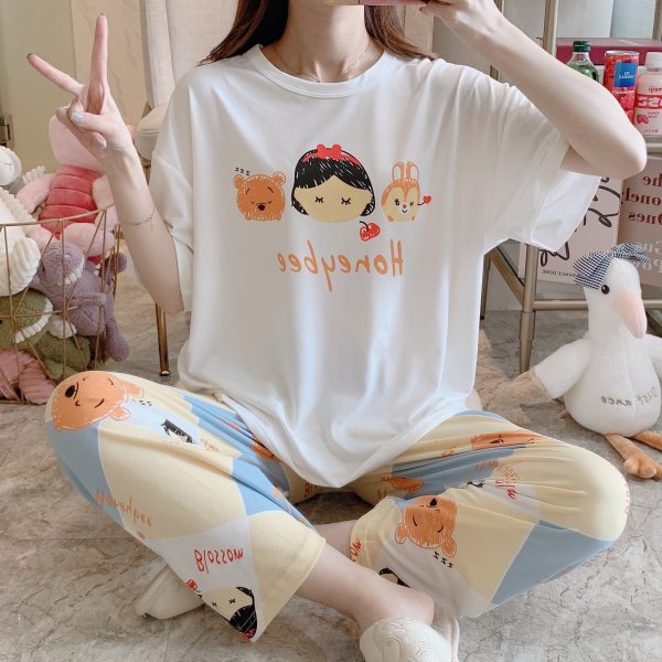 Setelan Piyama Lengan Pendek Baju Tidur Wanita Set Baju Tidur Wanita Dewasa Set Piyama Oversize-Honey Bee